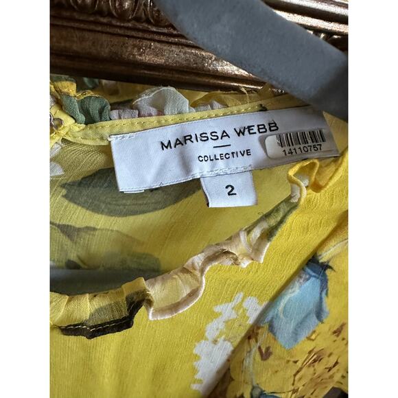 Marissa Webb x RTR Yellow Floral Ruffle Mini Dress Size 2 - Picture 7 of 7